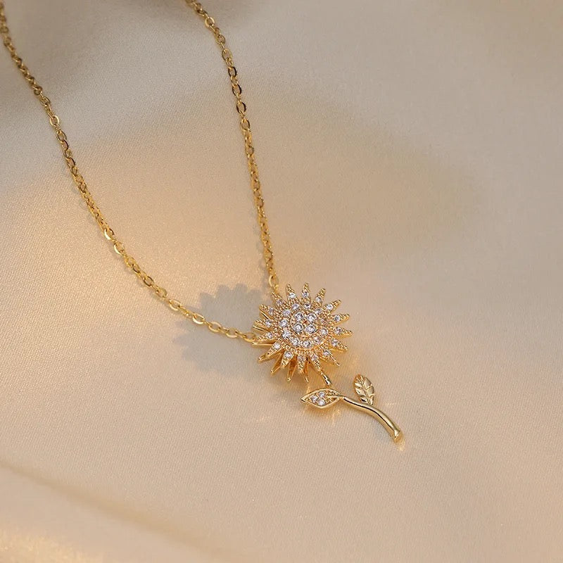 SunGlow™ | Elegante Collar Girasol Giratorio Eterno