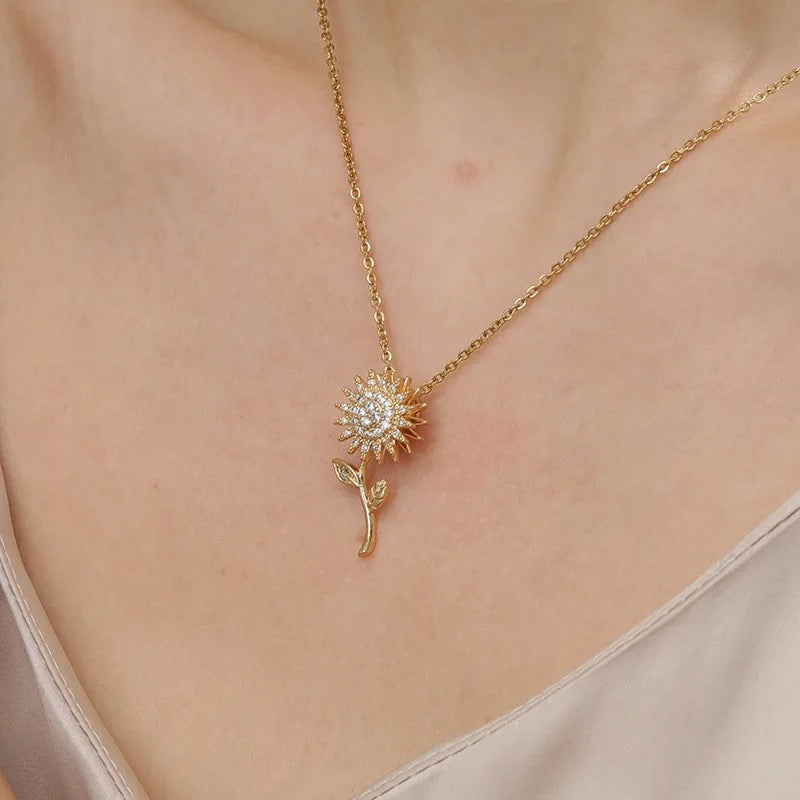 SunGlow™ | Elegante Collar Girasol Giratorio Eterno