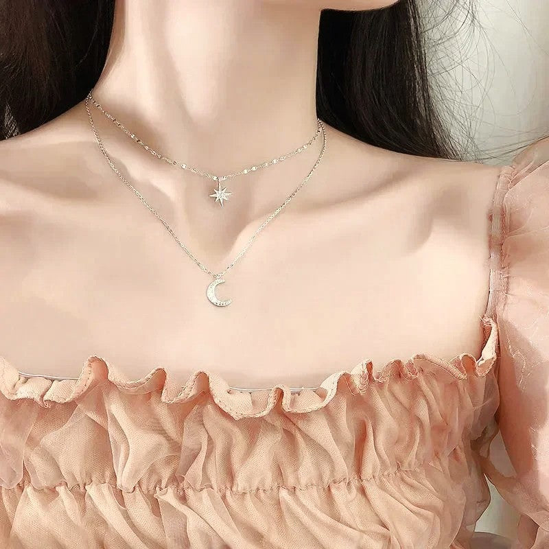 EternalGlow™ | Elegante Collar Estrella & Luna Plata 925 Para Mi Hija (con dedicatoria especial)