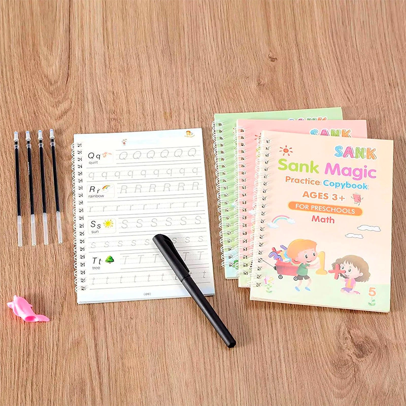 Edukids™ | Caligrafía Mágica - Set de 4 cuadernos con tinta que desaparece