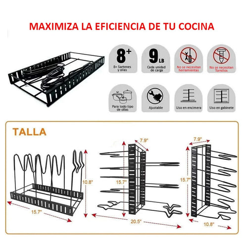 CleanCeramic® - 2 en 1 Rack para organizar tus ollas, sartenes y tapas