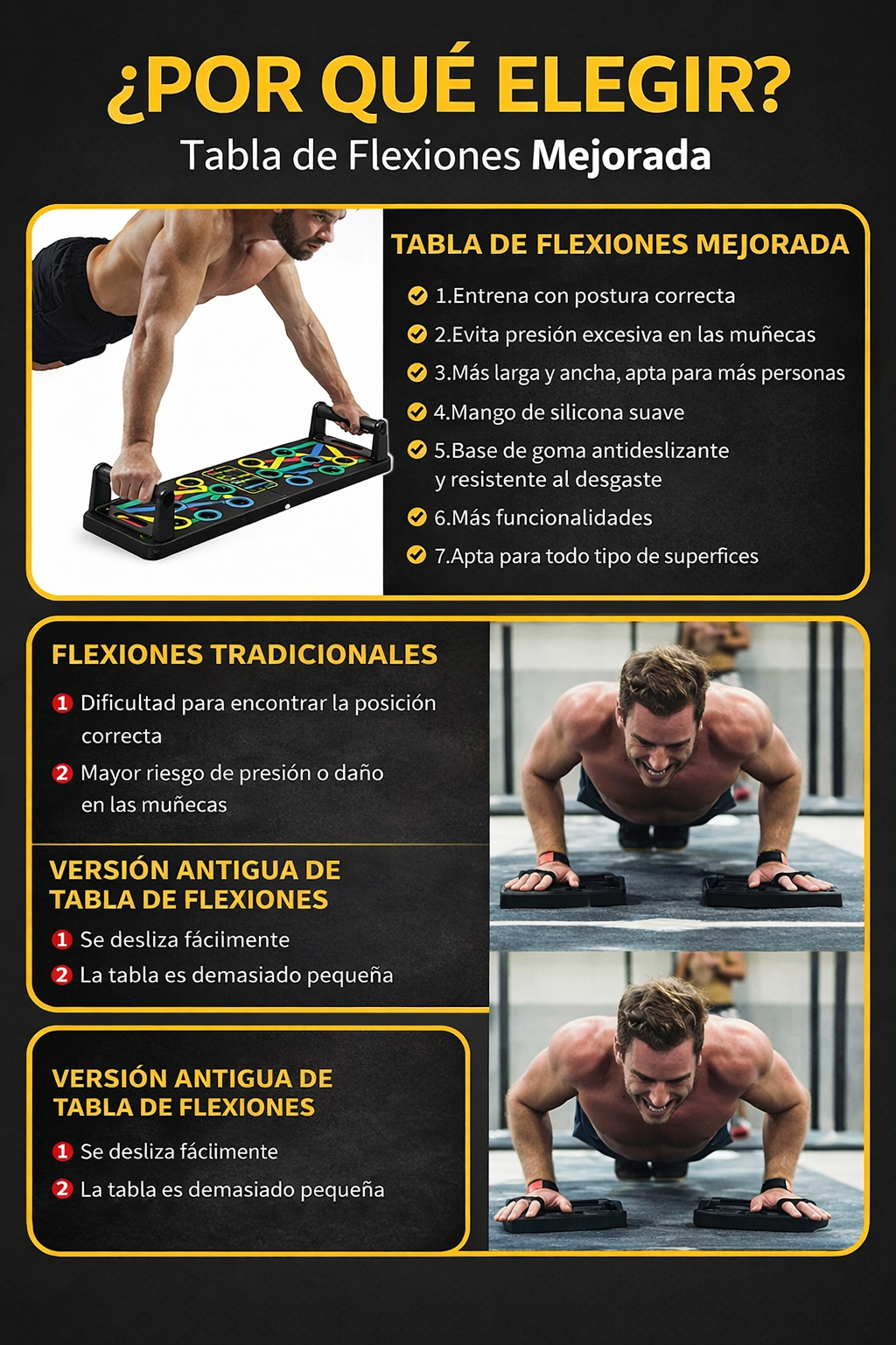 PushUps™ - Tabla Pechadas Sistema De Flexiones 15 en 1 + REGALO