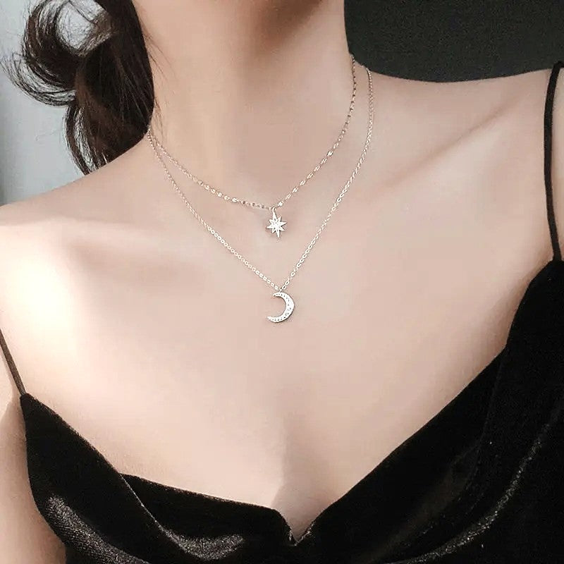 EternalGlow™ | Elegante Collar Estrella & Luna Plata 925 Para Mi Hija (con dedicatoria especial)