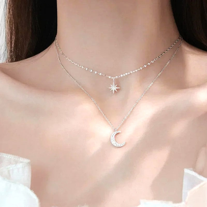 EternalGlow™ | Elegante Collar Estrella & Luna Plata 925 Para Mi Hija (con dedicatoria especial)