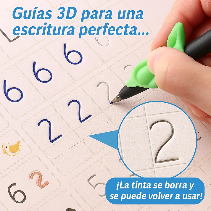 Edukids™ | Caligrafía Mágica - Set de 4 cuadernos con tinta que desaparece