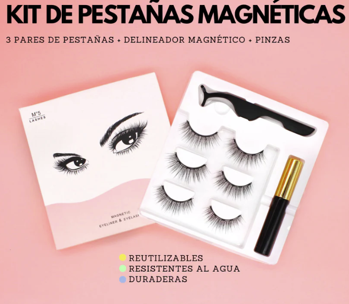 MagnaLash Pro | KIT Pestañas Mágneticas (3 pares + delineador magnético + pinza)