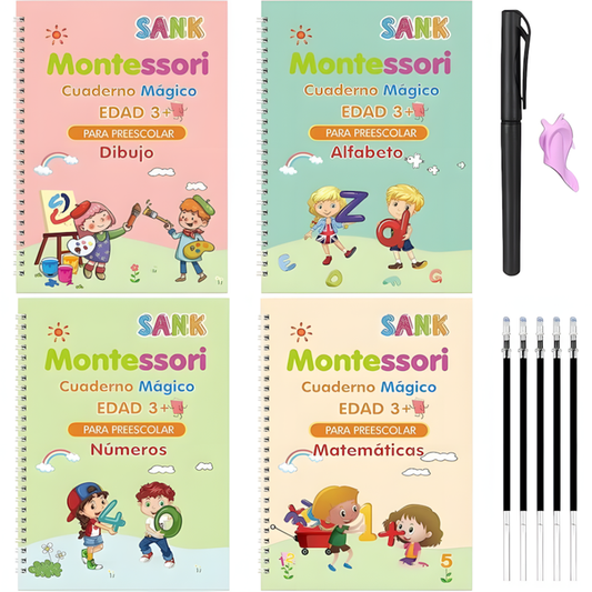Edukids™ | Caligrafía Mágica - Set de 4 cuadernos con tinta que desaparece