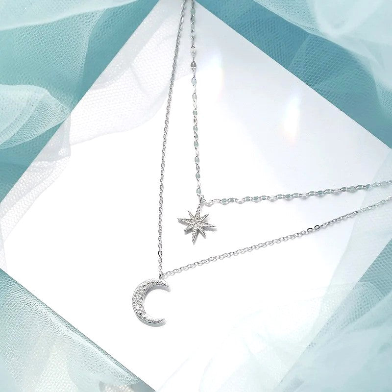 EternalGlow™ | Elegante Collar Estrella & Luna Plata 925 Para Mi Amor (con dedicatoria especial)