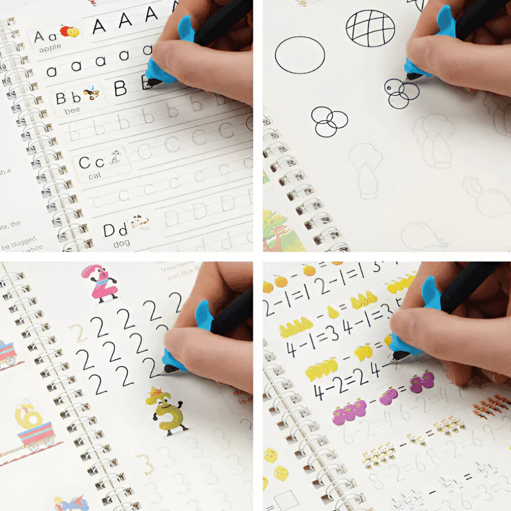 Edukids™ | Caligrafía Mágica - Set de 4 cuadernos con tinta que desaparece