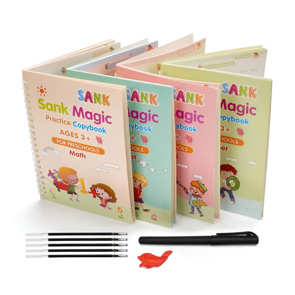 Edukids™ | Caligrafía Mágica - Set de 4 cuadernos con tinta que desaparece